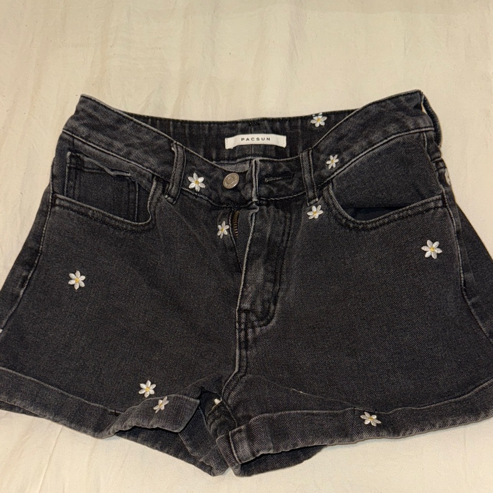 PacSun Dark Gray Jean Shorts with White Floral Accents